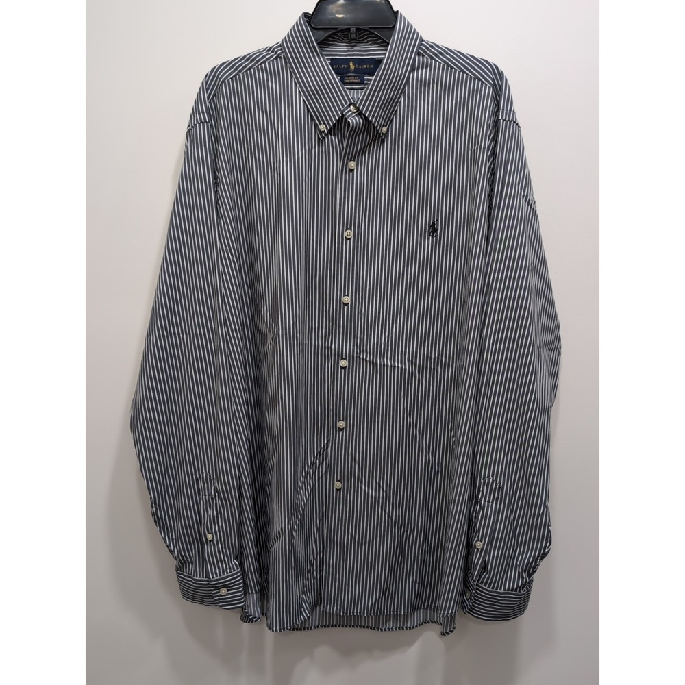 Polo Ralph Lauren Button Down Men XXL Gray White Striped Performance Classic Fit